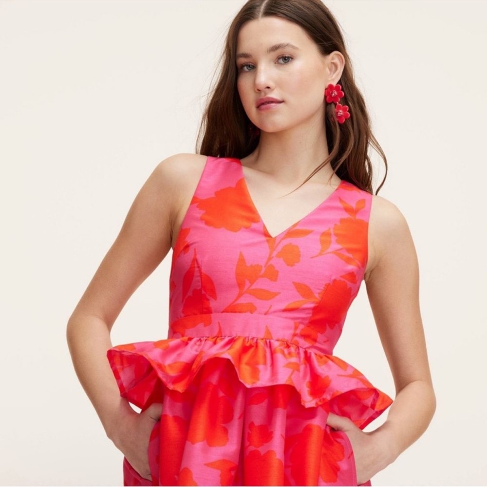 kate spade Pink & Coral Floral Peplum Midi Dress - Picture 2 of 8